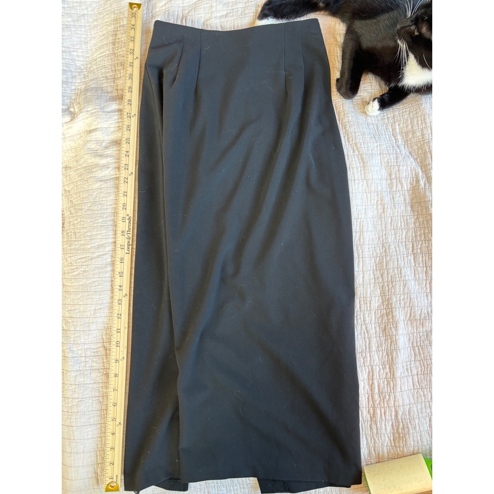 Vintage Black High Waisted Maxi Column Skirt with Back Vent and Darts